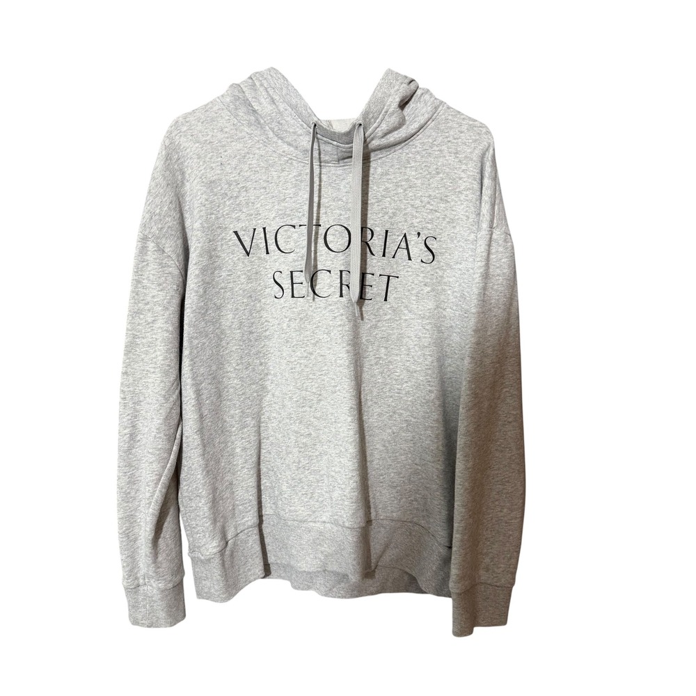 Victoria's Secret Womens Gray Logo Graphic Fleece Pullover Hoodie‎ Sweatshirt L